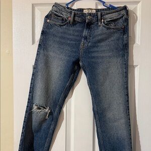 Free People Women's Slim Straight Distressed Blue Jeans